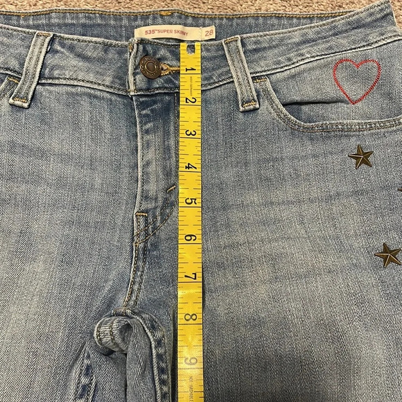 Levi’s 535 Super Skinny Jeans Star Studded Embroidered Hearts 28 - Picture 6 of 16